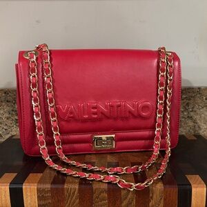 Mario Valentino Red Shoulder Bag with Gold Chain